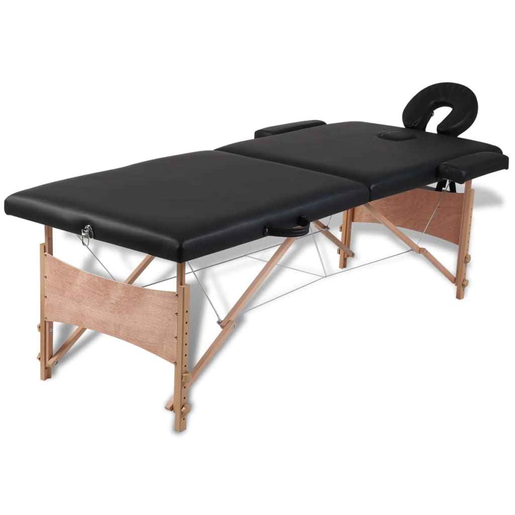 vidaXL Mesa massagem dobrável 2 zonas c/ estrutura de madeira azul
