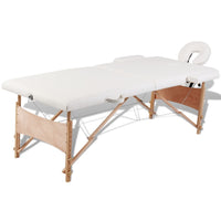 vidaXL Mesa massagem dobrável 2 zonas c/ estrutura de madeira azul