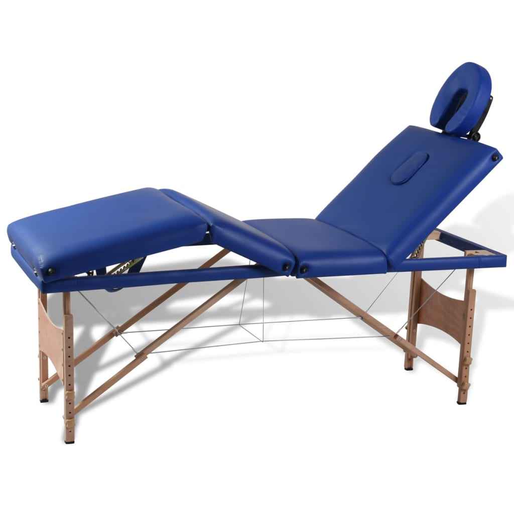 vidaXL Mesa massagens dobrável 4 zonas estrutura de madeira azul
