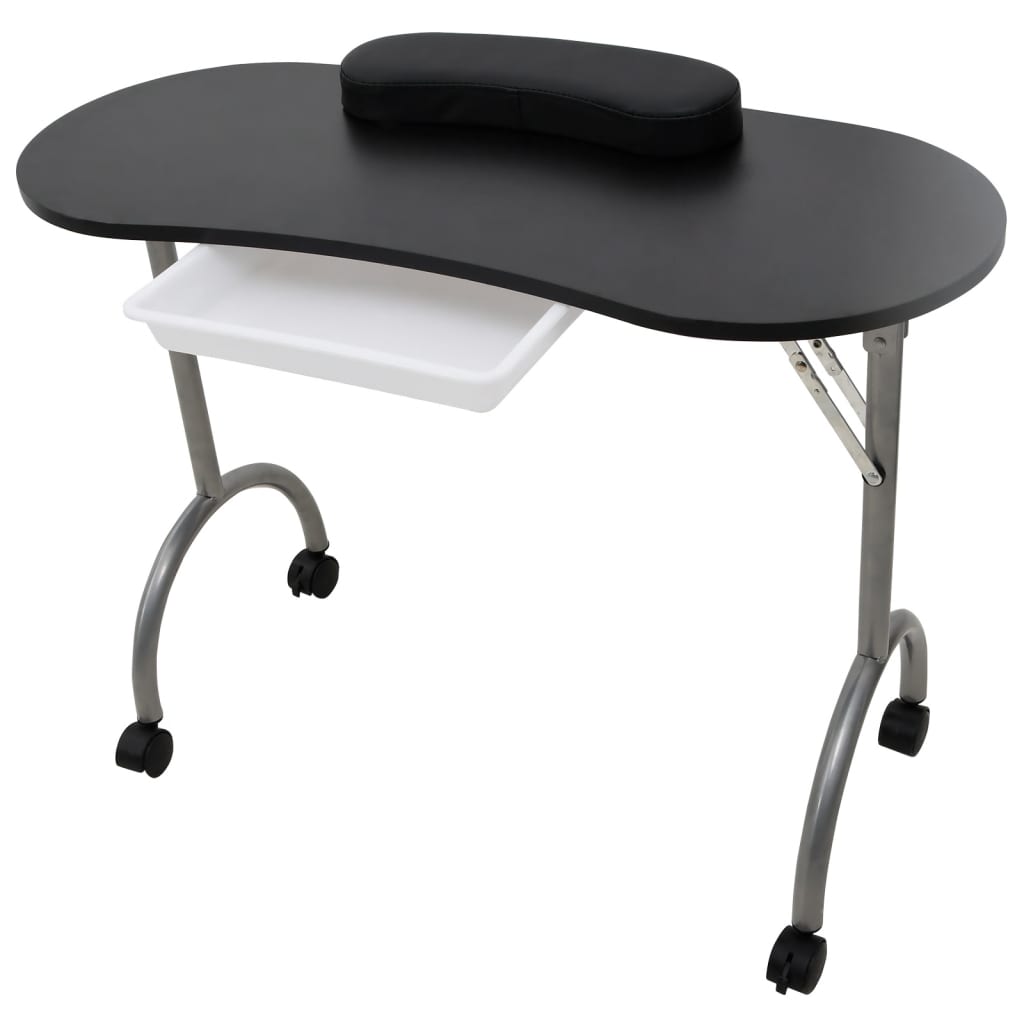 Mesa manicure dobrável com rodas, preta