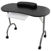 Mesa manicure dobrável com rodas, preta