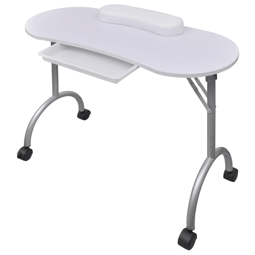 Mesa manicure dobrável com rodas, preta