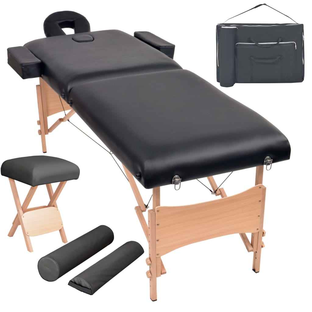 vidaXL Mesa massagem dobrável 2 zonas + banco 10 cm espessura branco