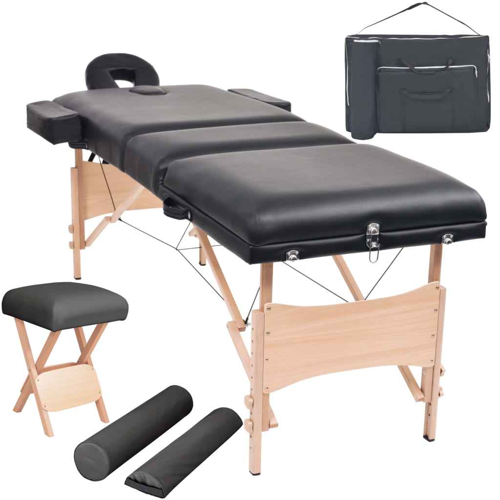 vidaXL Mesa massagem dobrável 3 zonas + banco 10 cm espessura branco