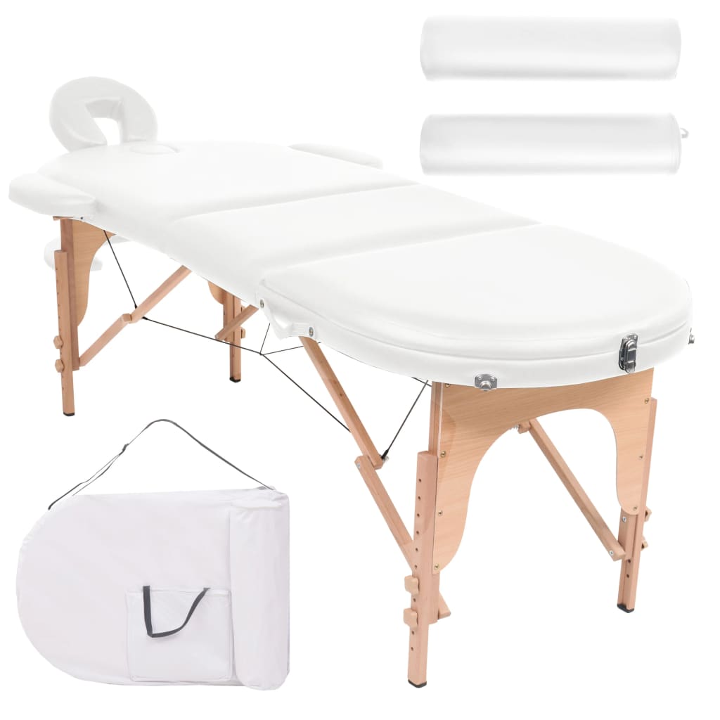 vidaXL Mesa de massagem dobrável c/ 2 rolos 4cm espessura oval branco