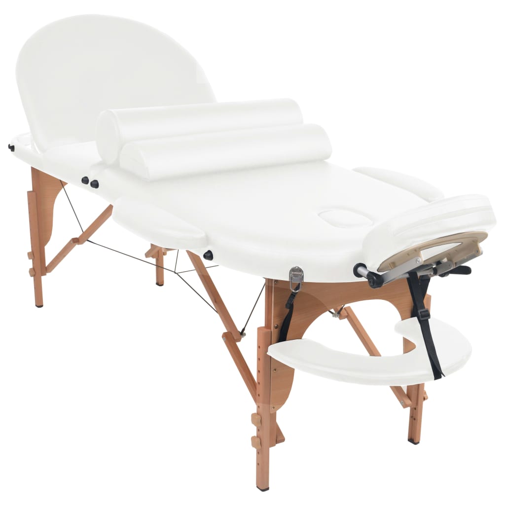 vidaXL Mesa de massagem dobrável c/ 2 rolos 4cm espessura oval branco