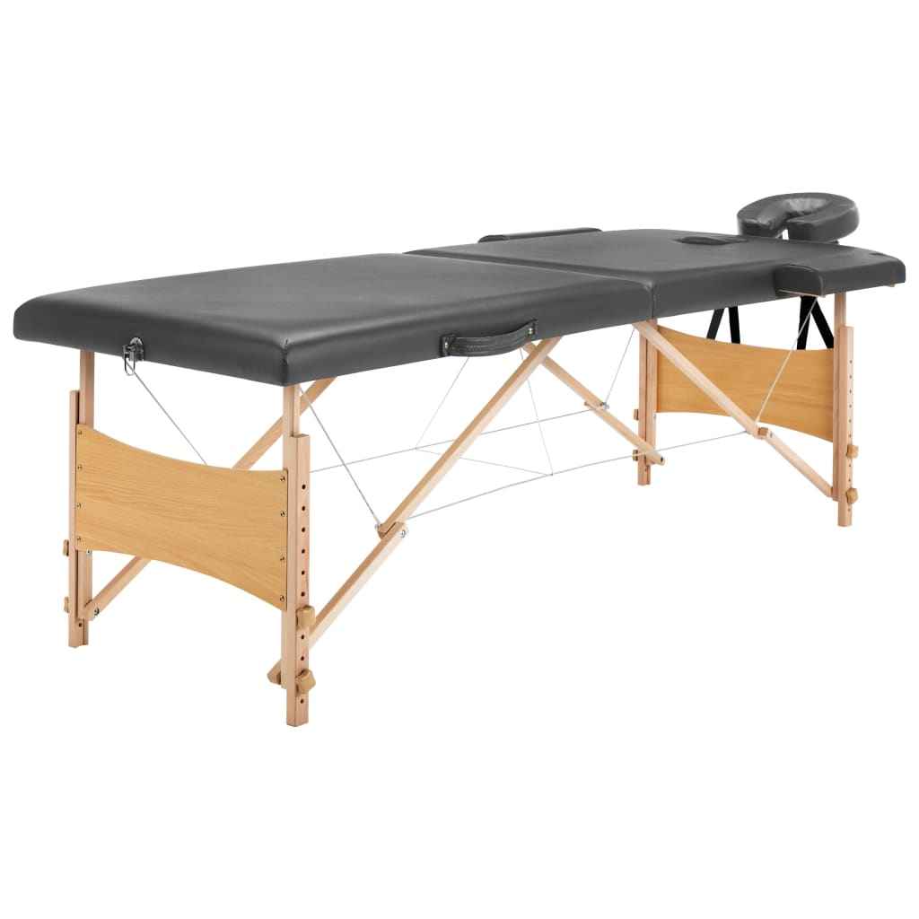 vidaXL Mesa massagem dobrável 2 zonas c/ estrutura de madeira azul
