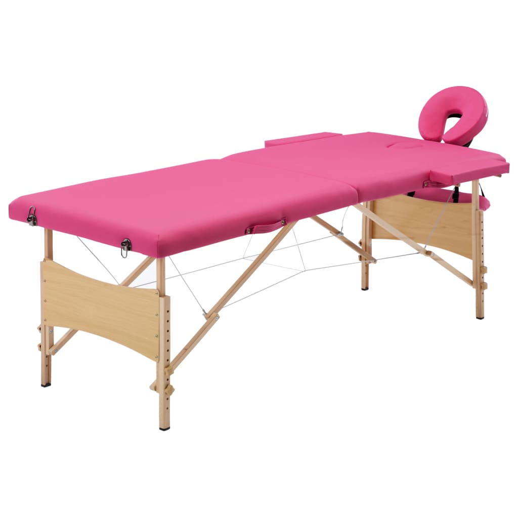 vidaXL Mesa de massagens dobrável 2 zonas madeira rosa