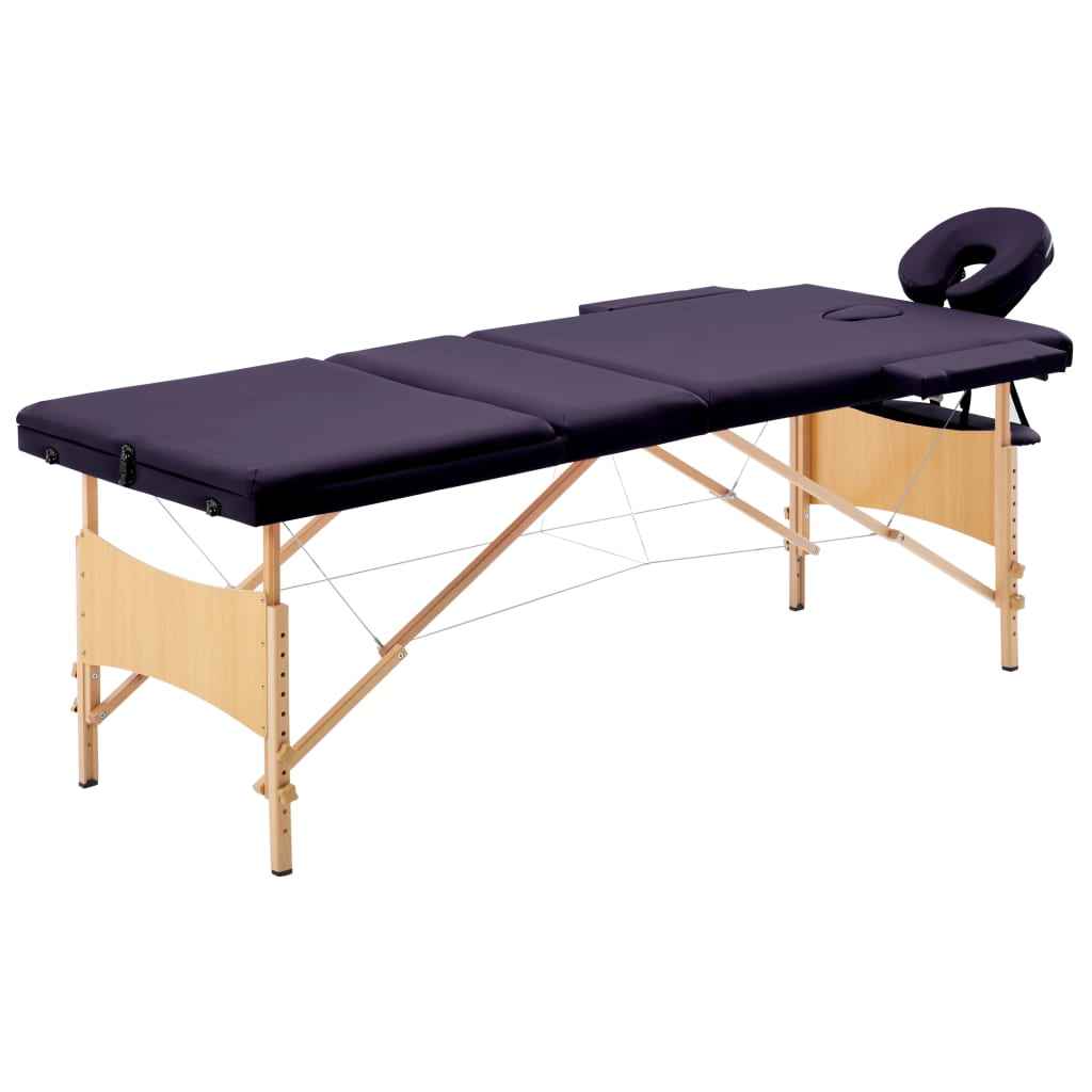 vidaXL Mesa de massagens dobrável 3 zonas madeira rosa