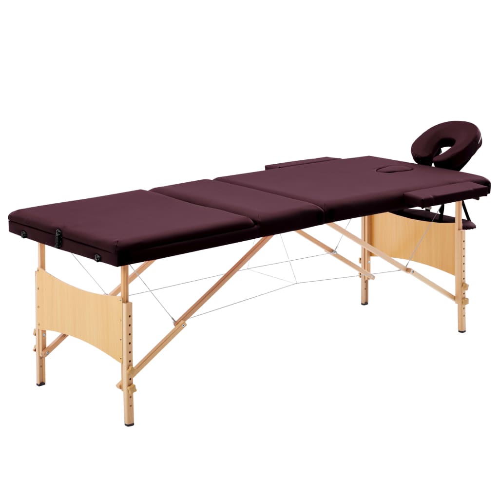 vidaXL Mesa de massagens dobrável 3 zonas madeira rosa