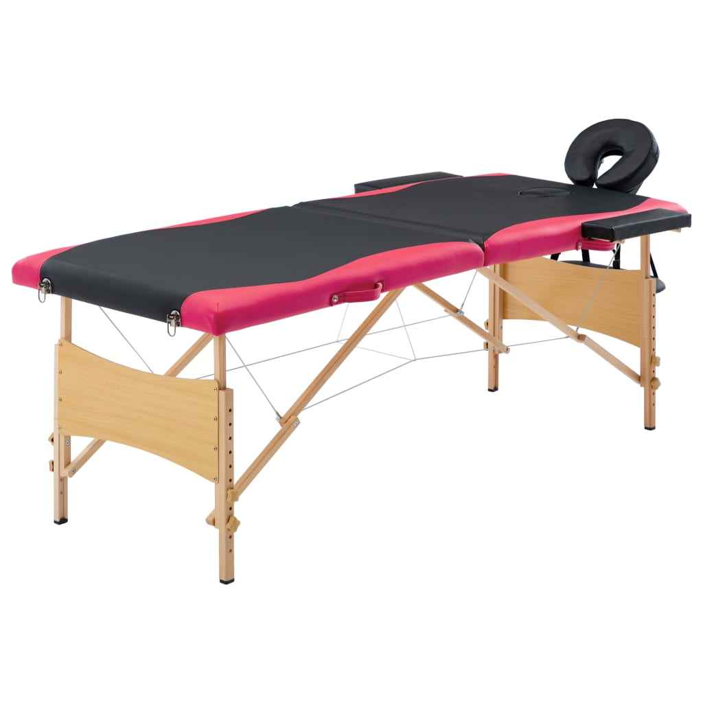 vidaXL Mesa de massagens dobrável 2 zonas madeira rosa