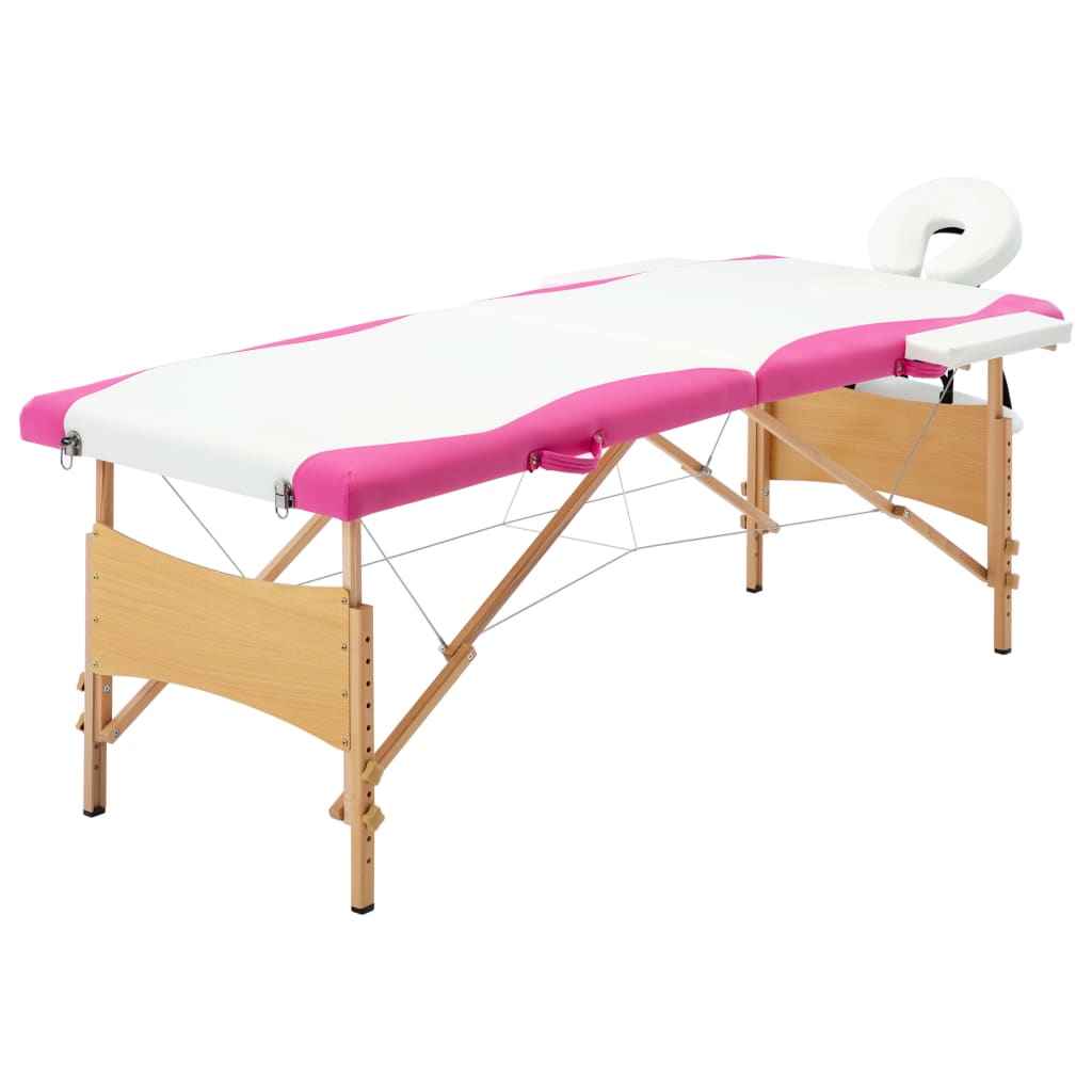 vidaXL Mesa de massagens dobrável 2 zonas madeira rosa