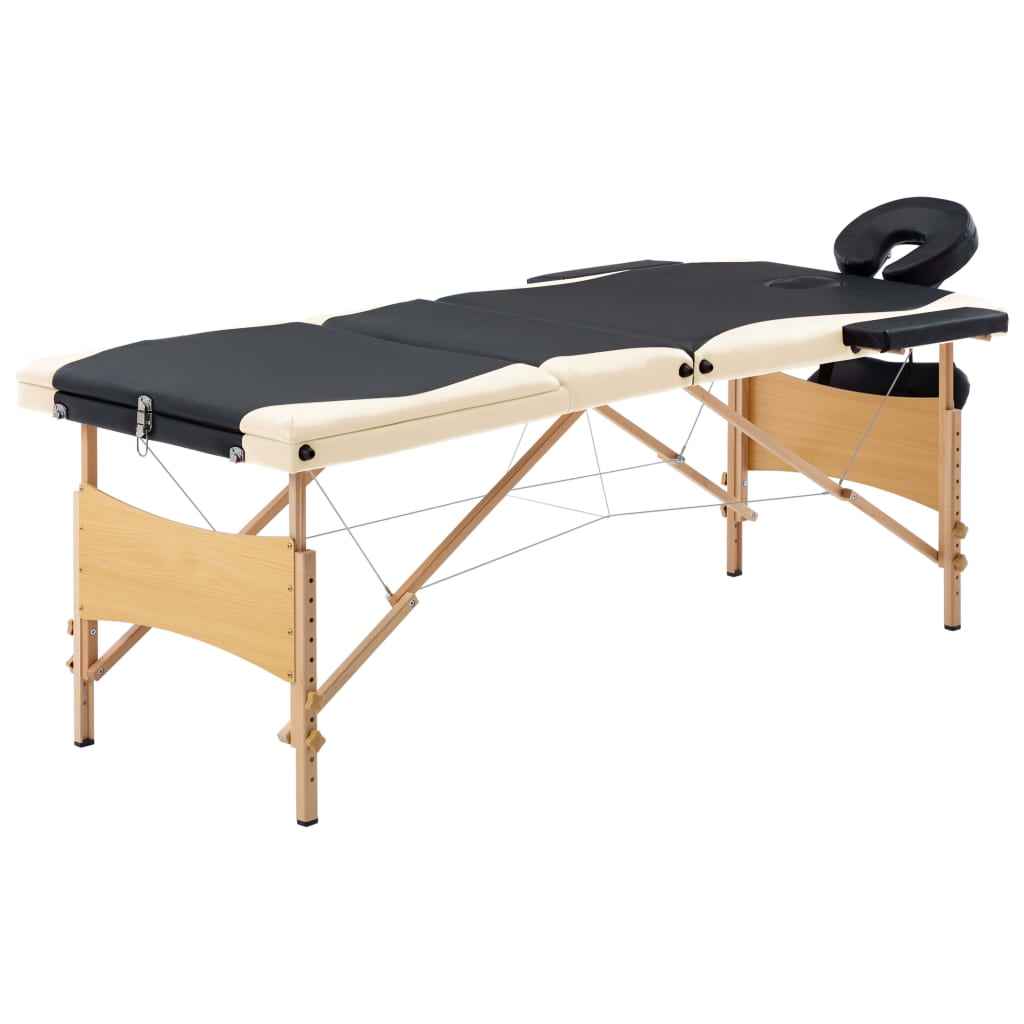 vidaXL Mesa de massagens dobrável 3 zonas madeira rosa