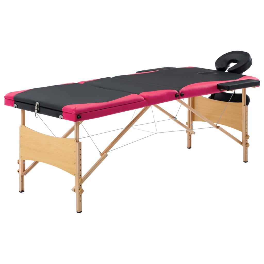 vidaXL Mesa de massagens dobrável 3 zonas madeira rosa