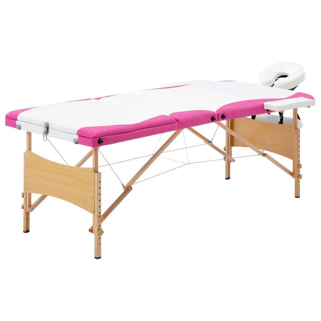 vidaXL Mesa de massagens dobrável 3 zonas madeira rosa
