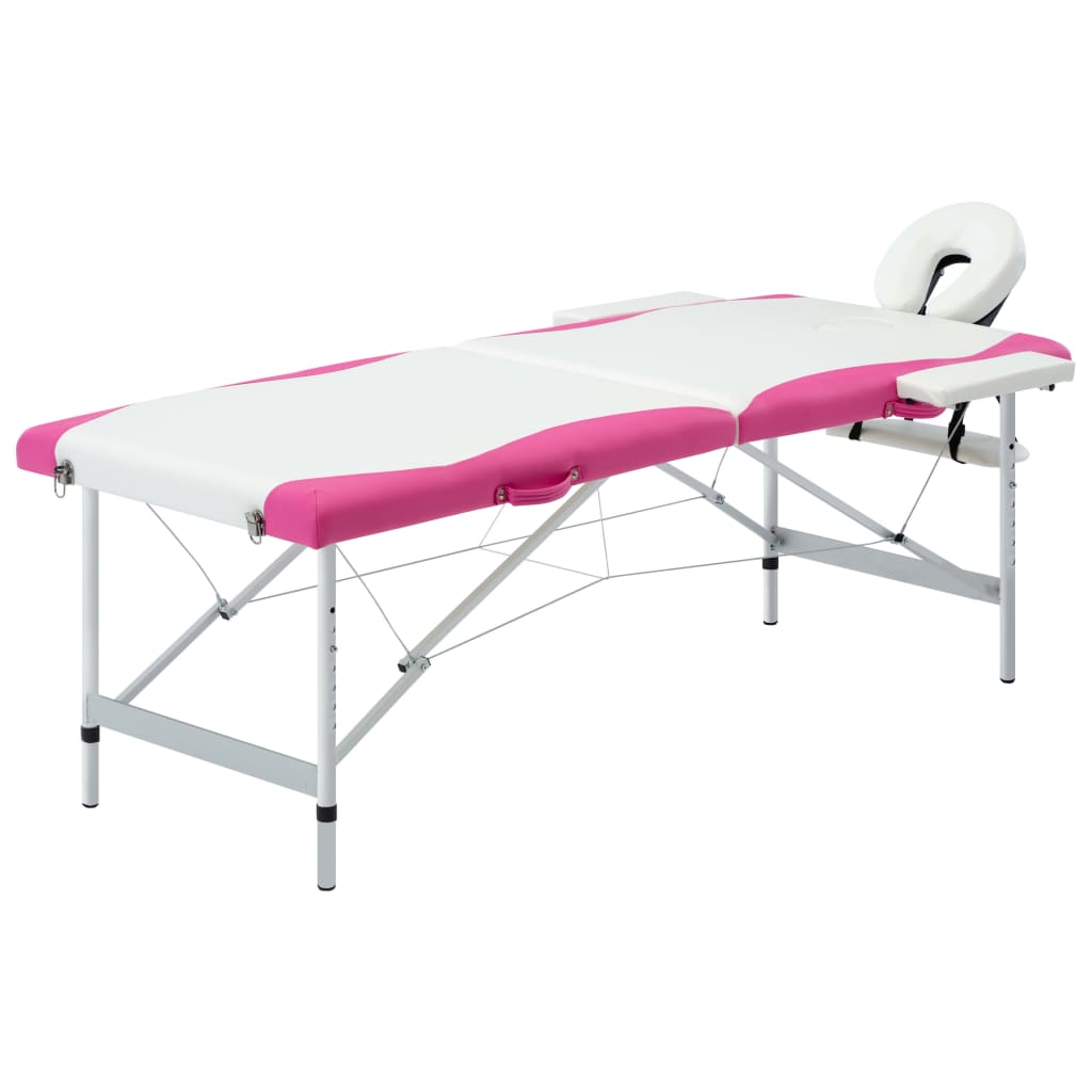 vidaXL Mesa de massagens dobrável 2 zonas alumínio rosa