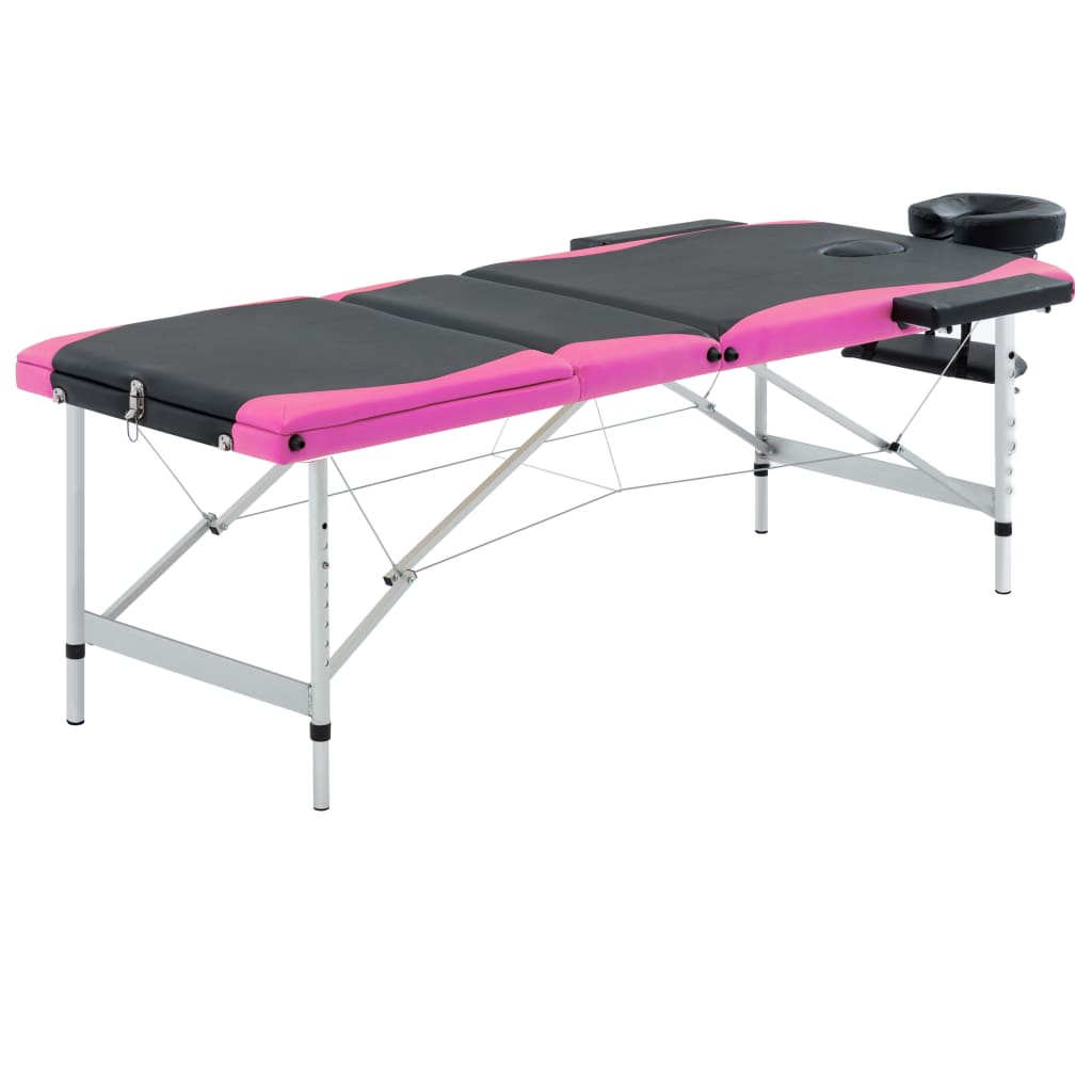 vidaXL Mesa de massagens dobrável 3 zonas alumínio rosa