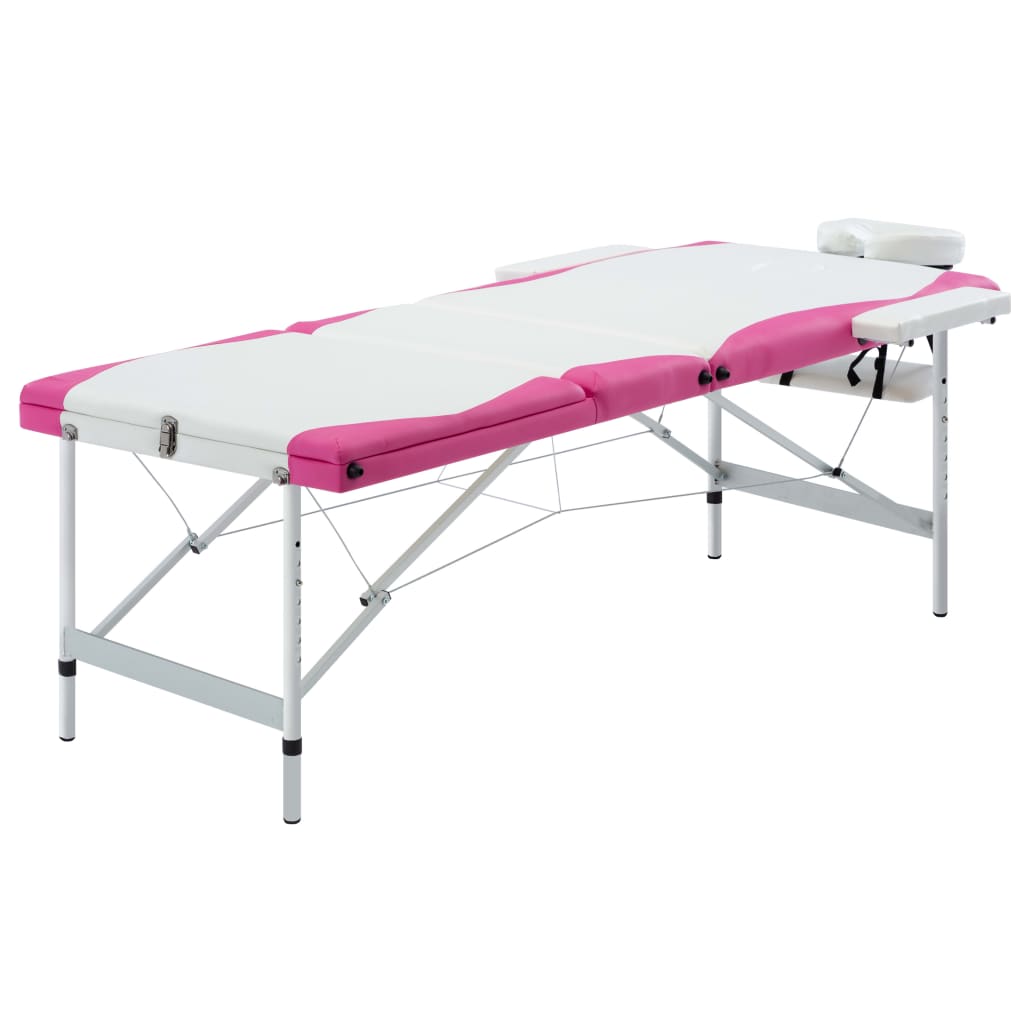 vidaXL Mesa de massagens dobrável 3 zonas alumínio rosa