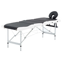 vidaXL Mesa de massagem dobrável 4 zonas alumínio preto e branco