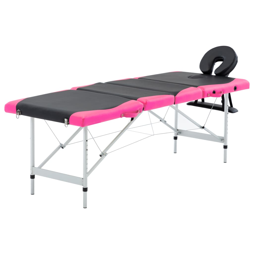 vidaXL Mesa de massagem dobrável 4 zonas alumínio preto e branco