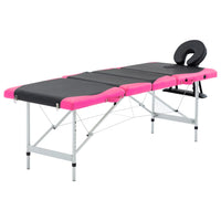 vidaXL Mesa de massagem dobrável 4 zonas alumínio preto e branco
