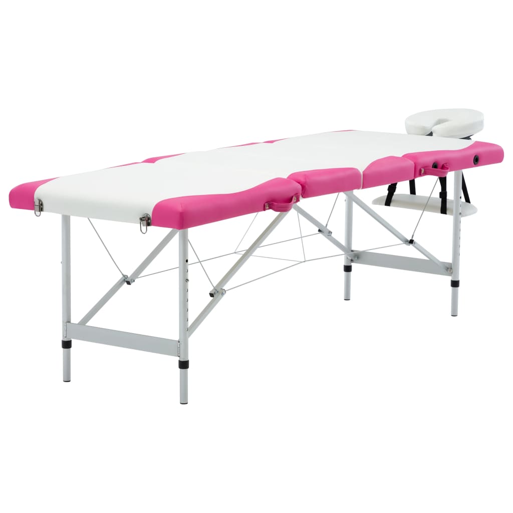 vidaXL Mesa de massagem dobrável 4 zonas alumínio preto e branco