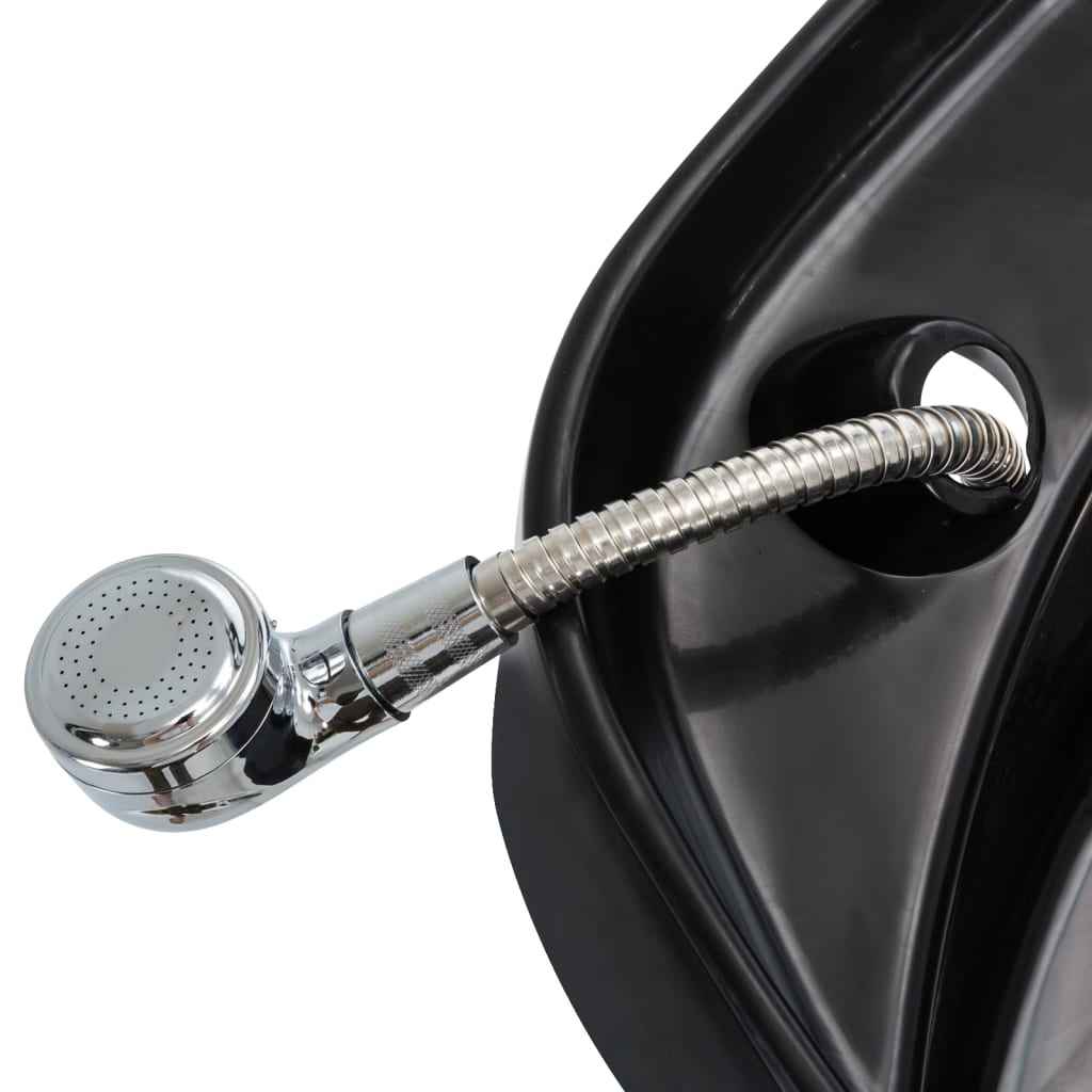 vidaXL Cadeira de salão/cabeleireiro com lavatório couro artificial preto