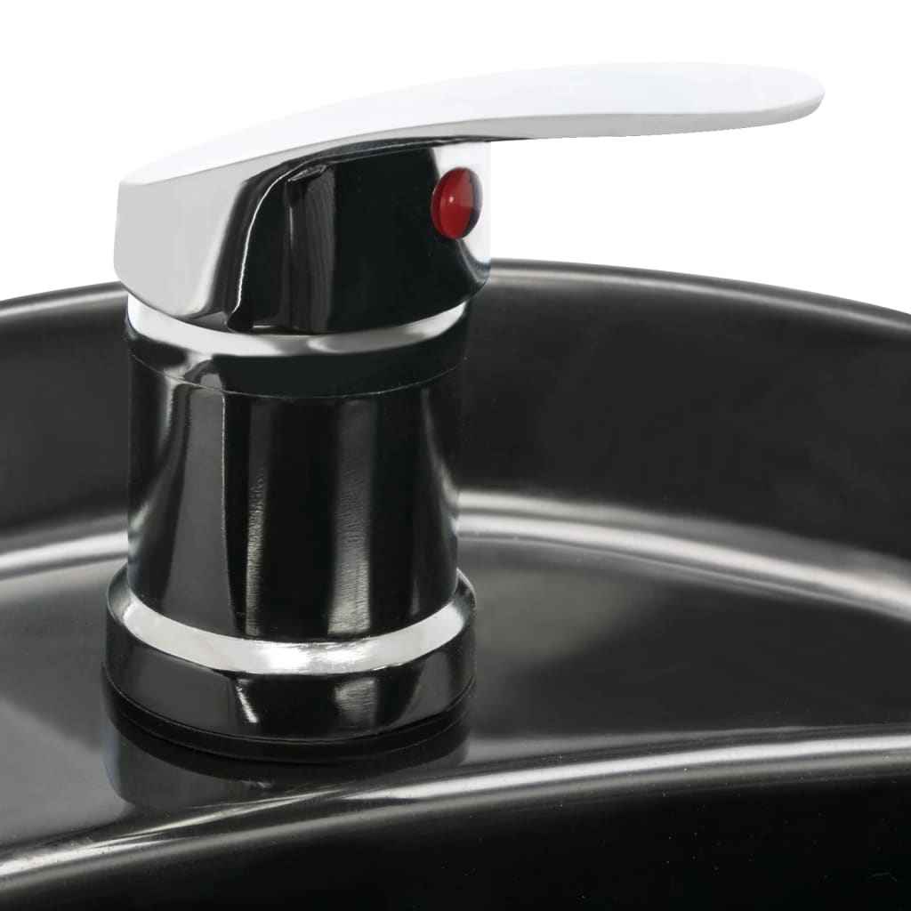 vidaXL Cadeira de salão/cabeleireiro com lavatório couro artificial preto