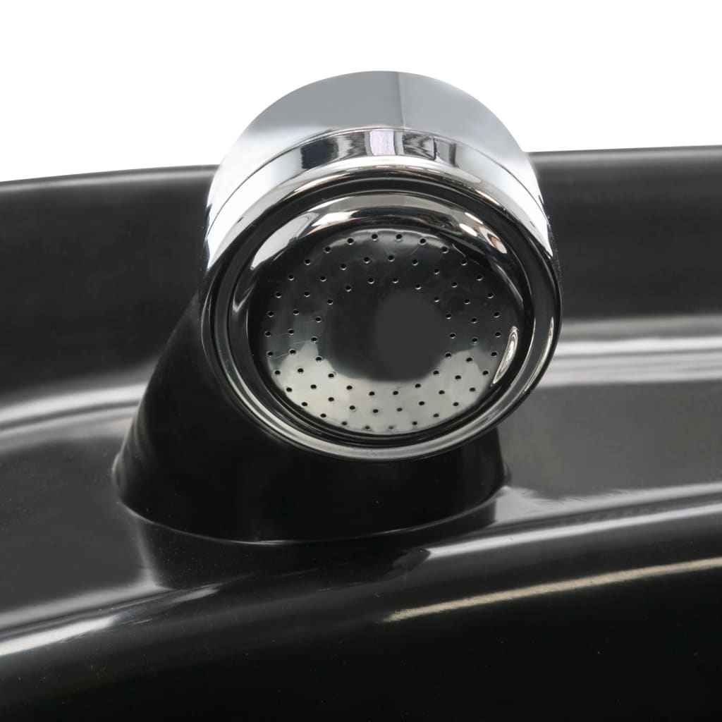 vidaXL Cadeira de salão/cabeleireiro com lavatório couro artificial preto