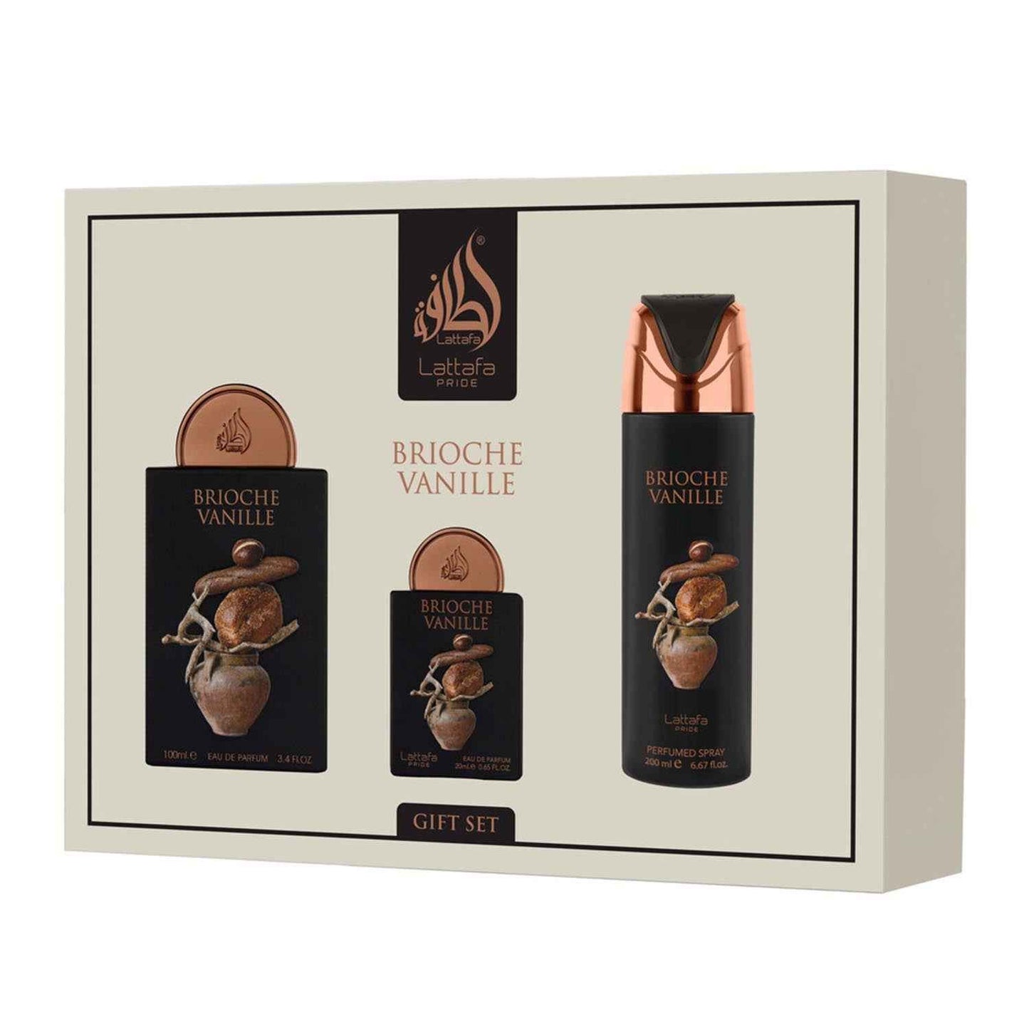 Lattafa Brioche Vanille Eau De Parfum 100Ml + Spray Corporal Perfumado 200Ml Vaporizador + Eau De Parfum 20Ml