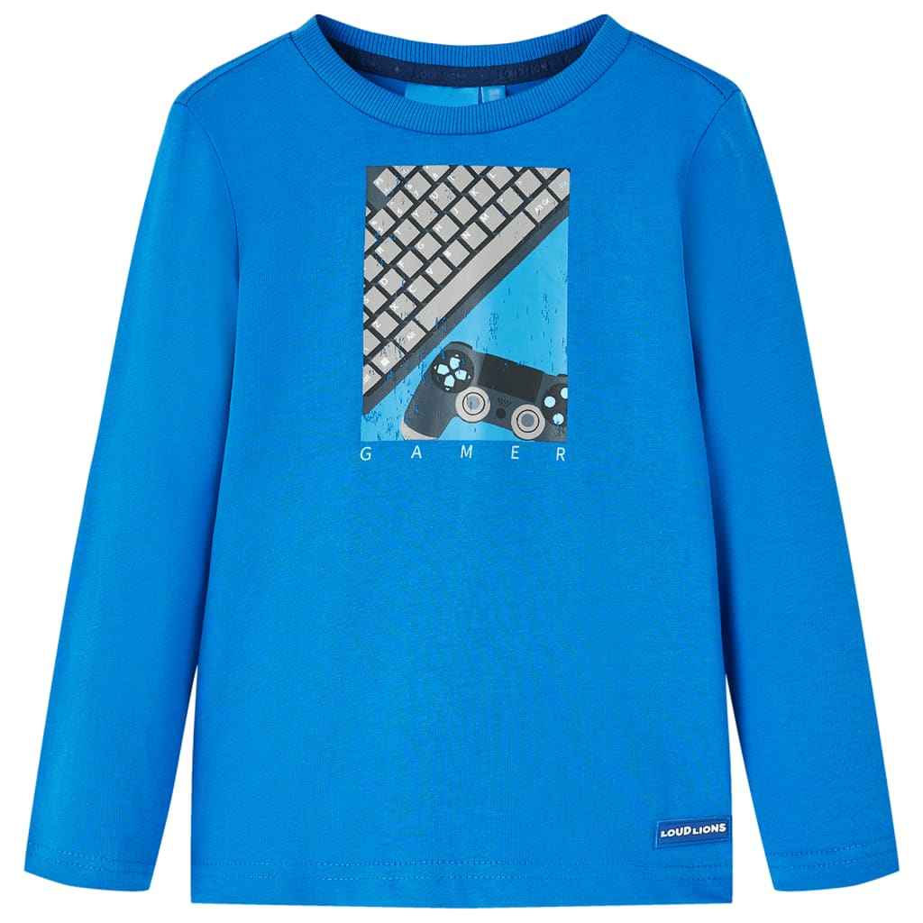 T-shirt de manga comprida para criança azul-cobalto 92
