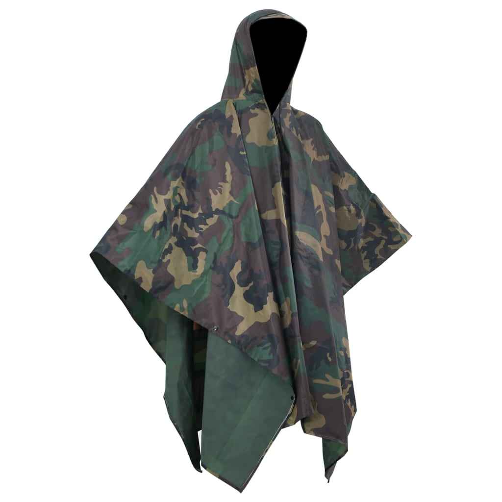 vidaXL Poncho para a chuva impermeável campismo/caminhadas camuflagem