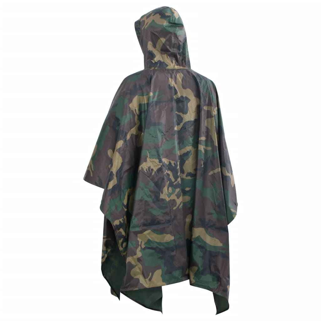 vidaXL Poncho para a chuva impermeável campismo/caminhadas camuflagem