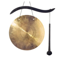 Gongo oriental em bronze (Wind Gong) com suporte em madeira
