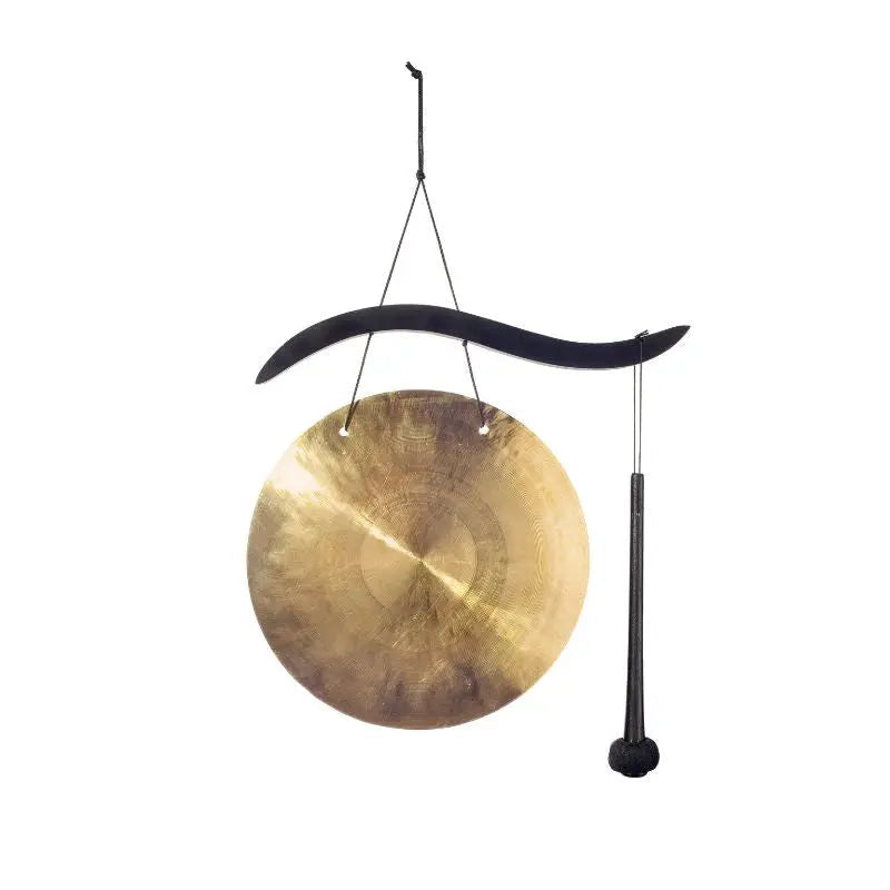 Gongo oriental em bronze (Wind Gong) com suporte em madeira