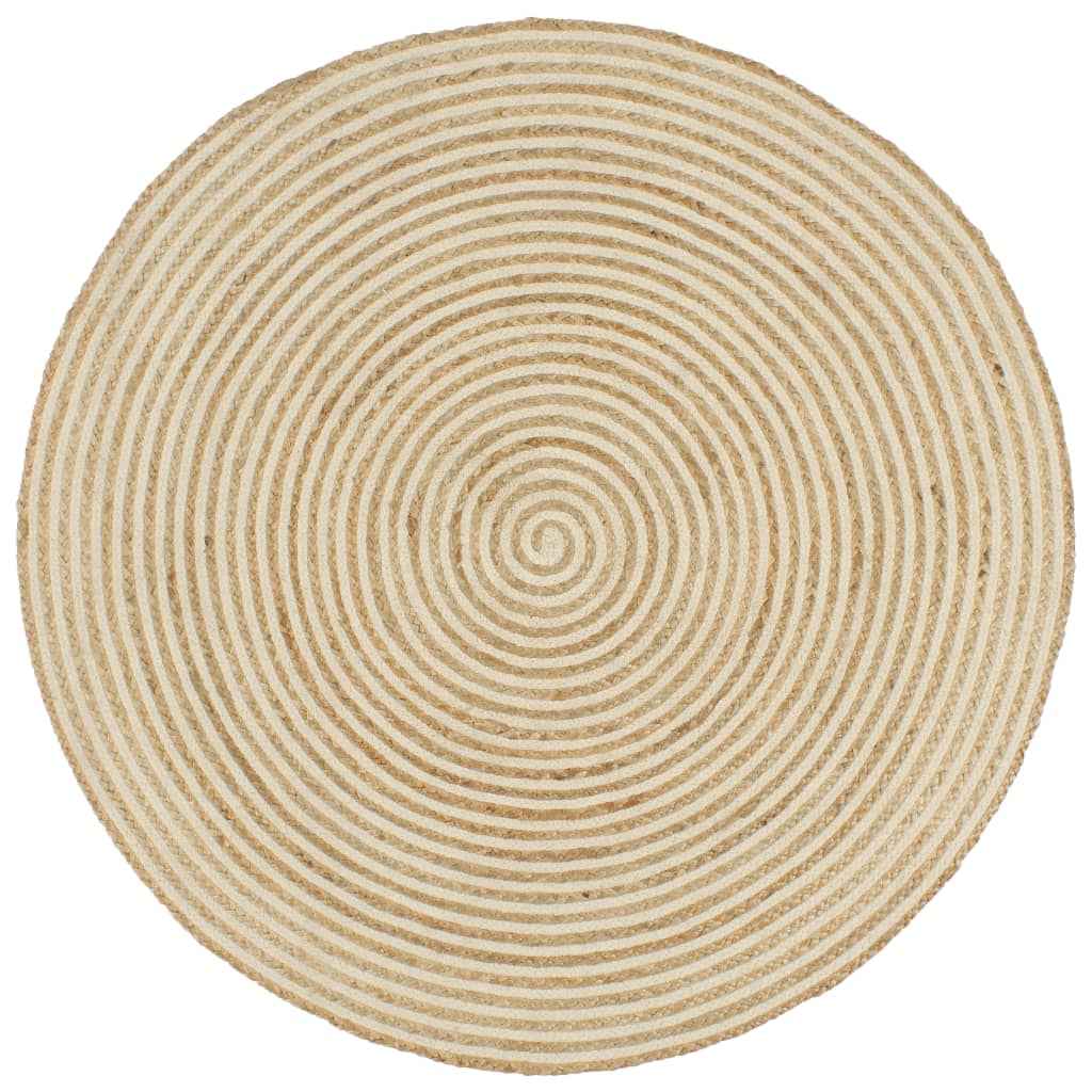 vidaXL Tapete artesanal em juta com design em espiral branco 120 cm