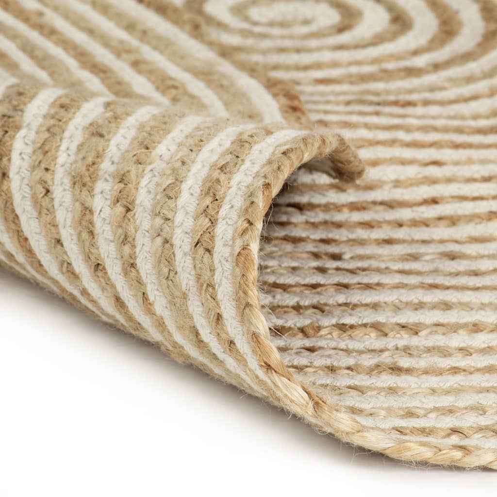 vidaXL Tapete artesanal em juta com design em espiral branco 120 cm