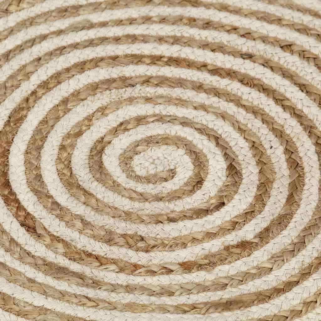 vidaXL Tapete artesanal em juta com design em espiral branco 120 cm