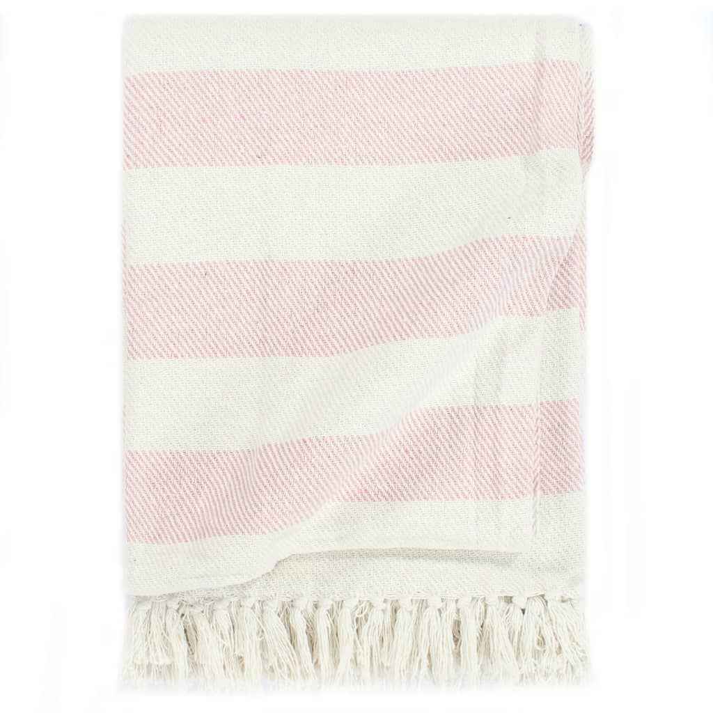 vidaXL Manta em algodão 125x150 cm riscas rosa velho