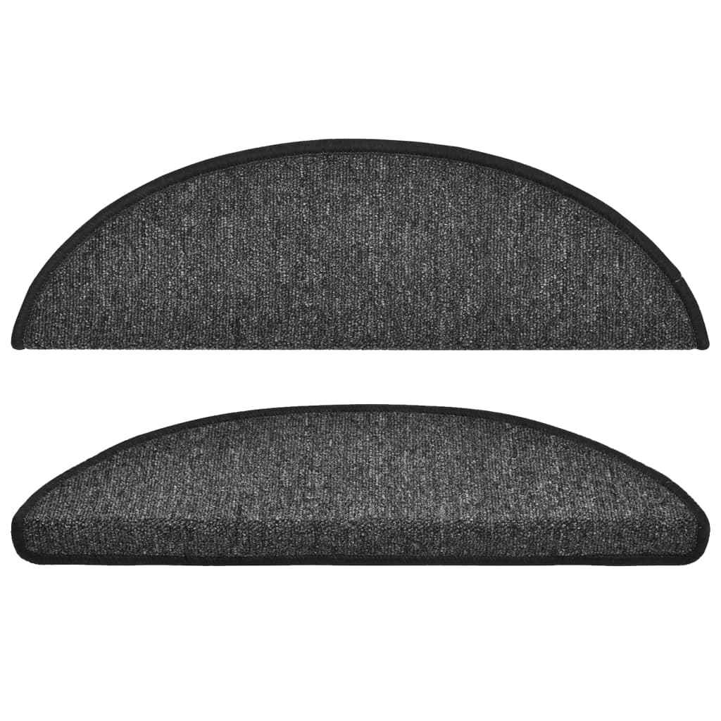 vidaXL Tapetes de escada 15 peças 56x17x3 cm antracite semicircular