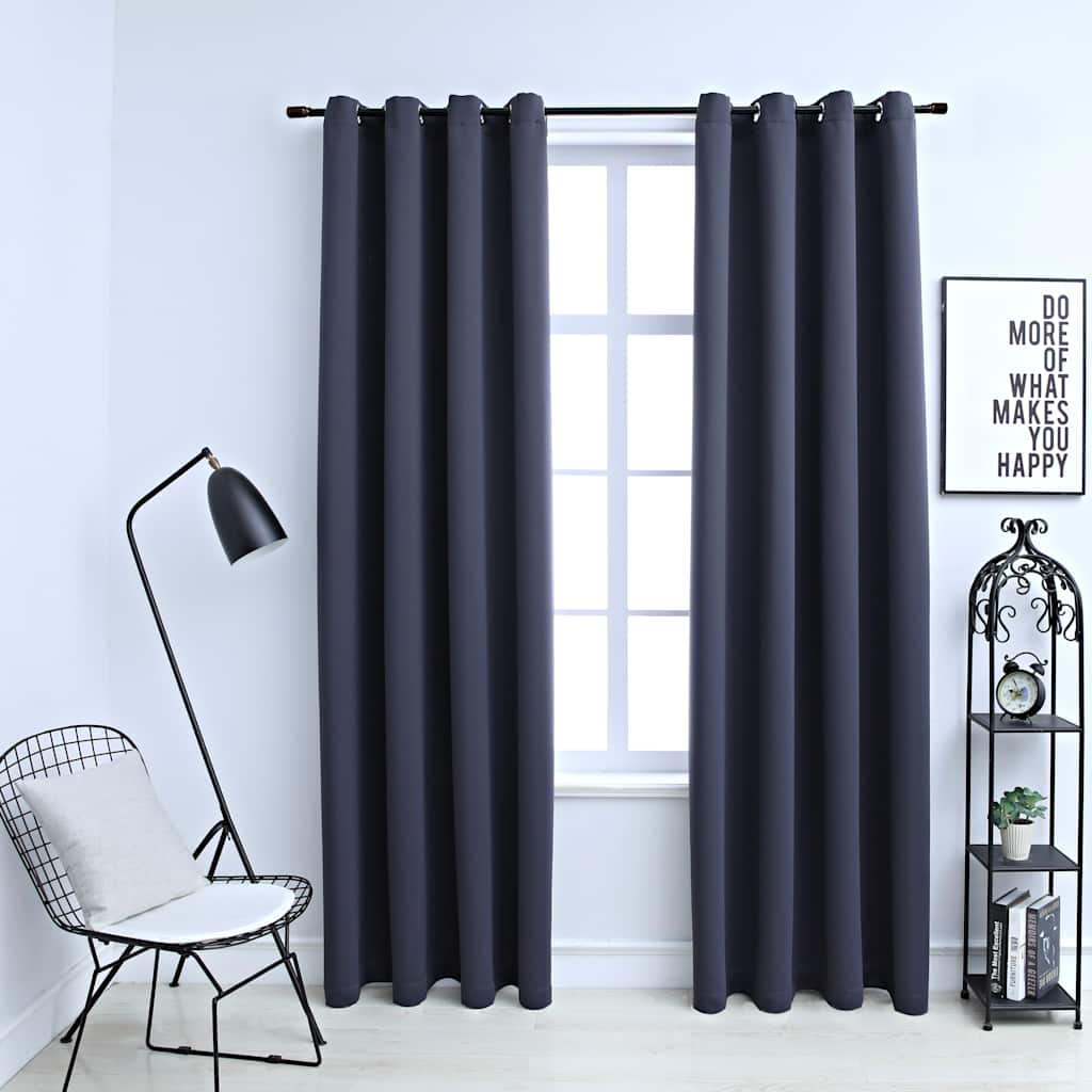 vidaXL Cortinas blackout com argolas em metal 2 pcs 140x175 cm preto