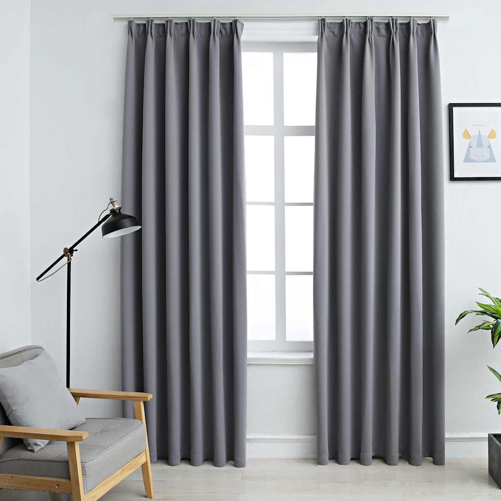 vidaXL Cortinas blackout com ganchos 2 pcs 140x175 cm preto