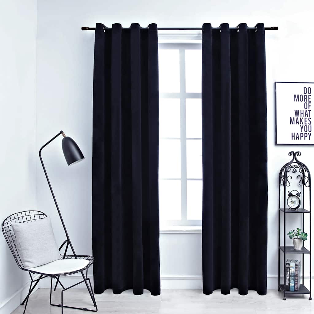 vidaXL Cortinas blackout com argolas 2 pcs 140x175 cm veludo preto