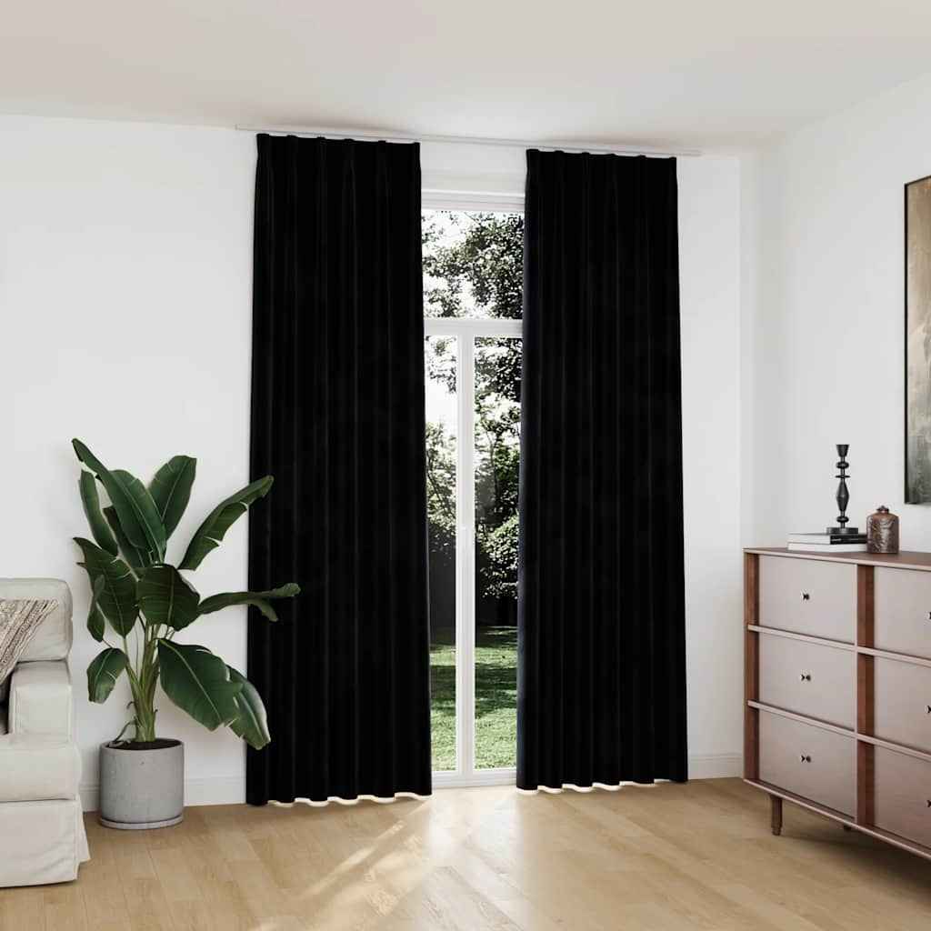 vidaXL Cortinas blackout com ganchos 2 pcs 140x175 cm veludo preto