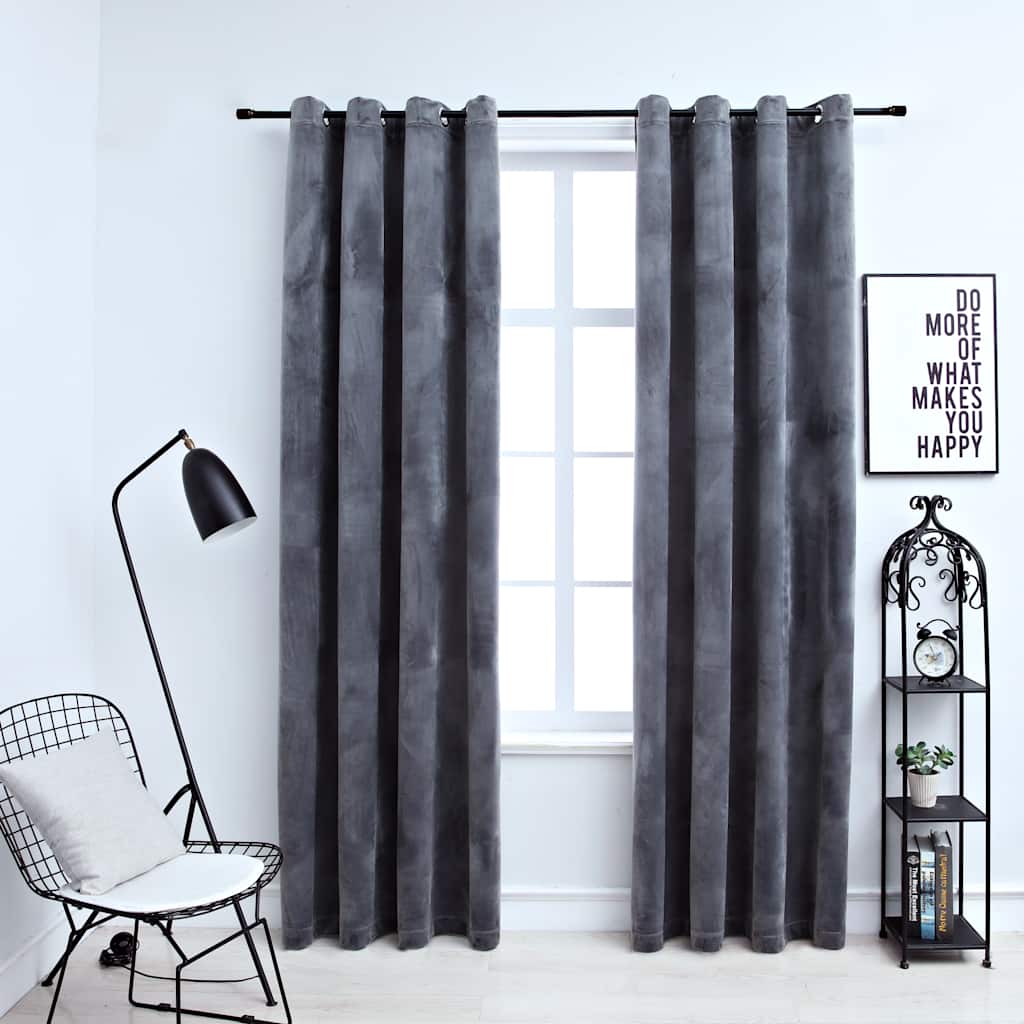 vidaXL Cortinas blackout com argolas 2 pcs 140x175 cm veludo preto