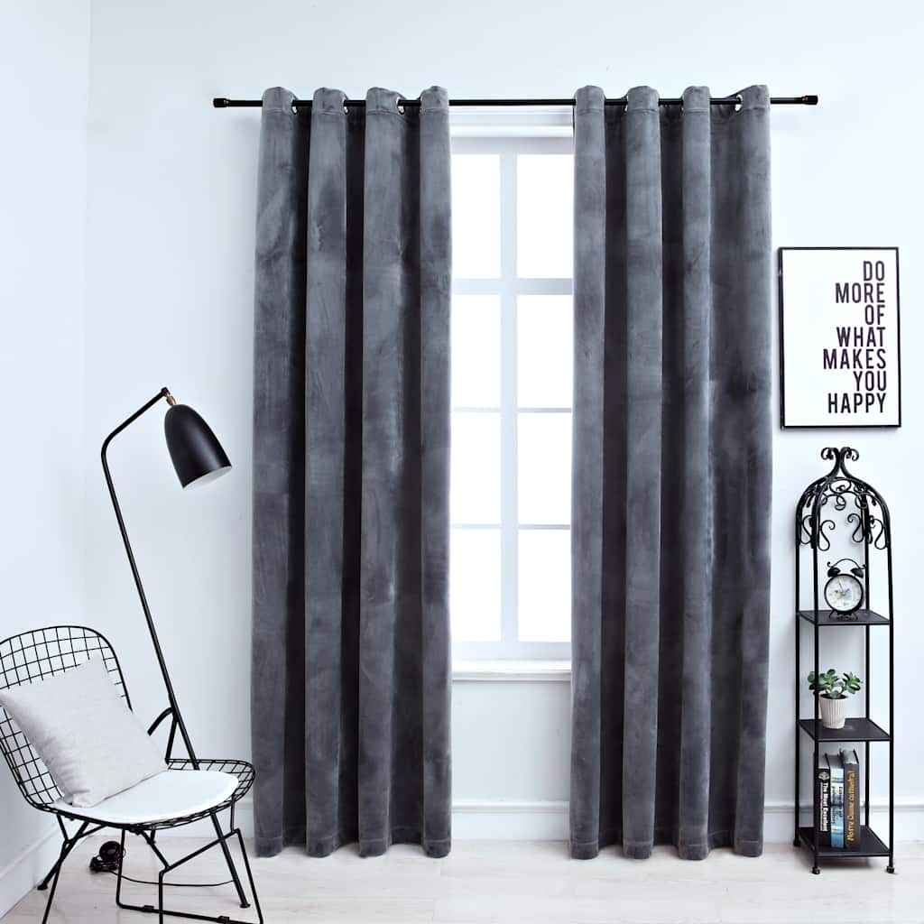 vidaXL Cortinas blackout com argolas 2 pcs 140x175 cm veludo preto