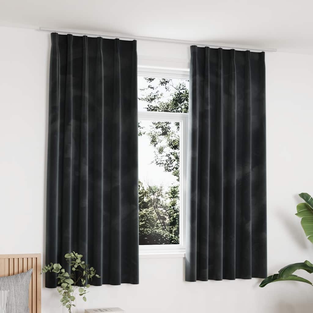 vidaXL Cortinas blackout com ganchos 2 pcs 140x175 cm veludo preto