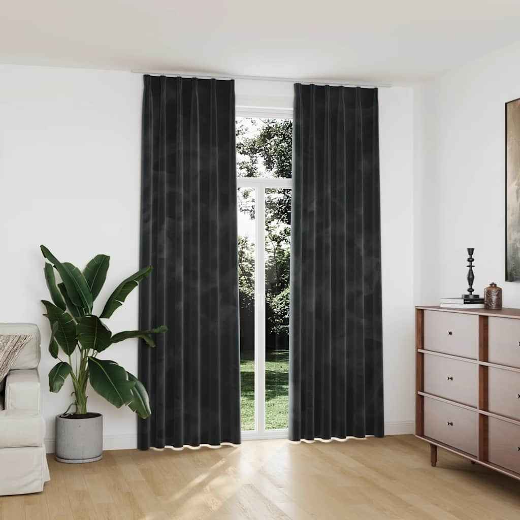 vidaXL Cortinas blackout com ganchos 2 pcs 140x175 cm veludo preto
