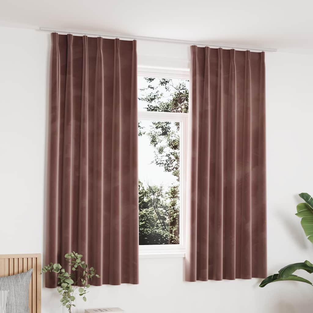 vidaXL Cortinas blackout com ganchos 2 pcs 140x175 cm veludo preto