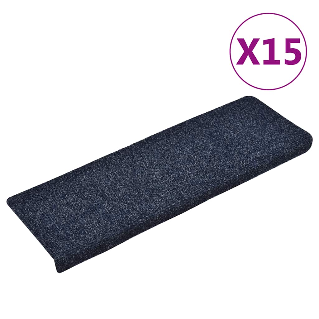 vidaXL Tapetes de escada autoadesivos 15 peças 65x21x4 cm creme com borda retangular